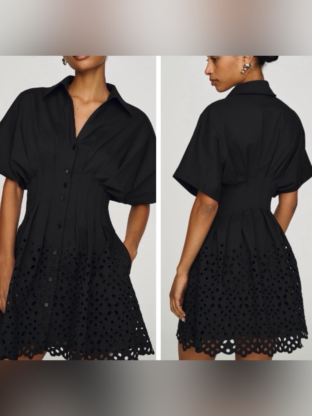 Anthropologie The Tobie Black Eyelet Mini Shirt Dress by Exquise